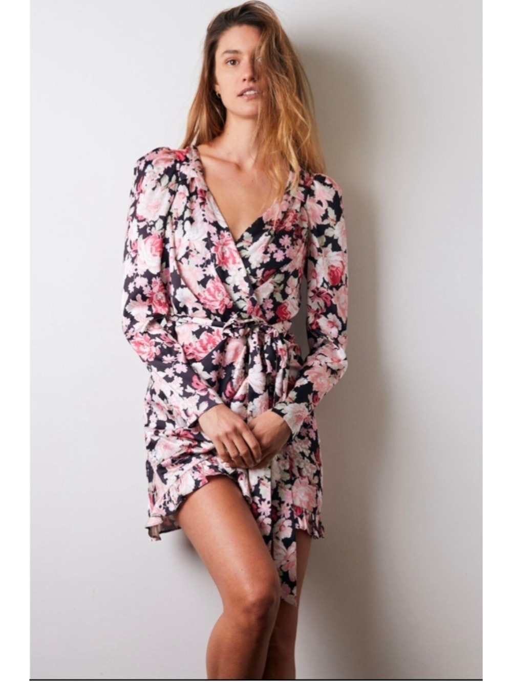 Bardot Samara Rose Garden Floral Long Sleeve Mini Wrap Dress Size 8